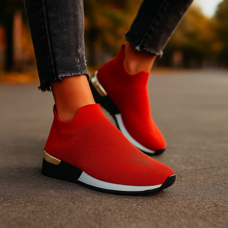 Slip-On Sneakers för Dam med Andningsbart Mesh och Metallisk Häl