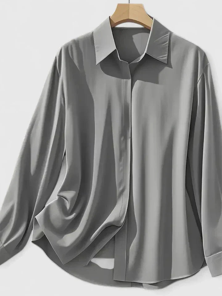 Dam Långärmad Topp Med Dold Knäppning Och Rundad Nederkant