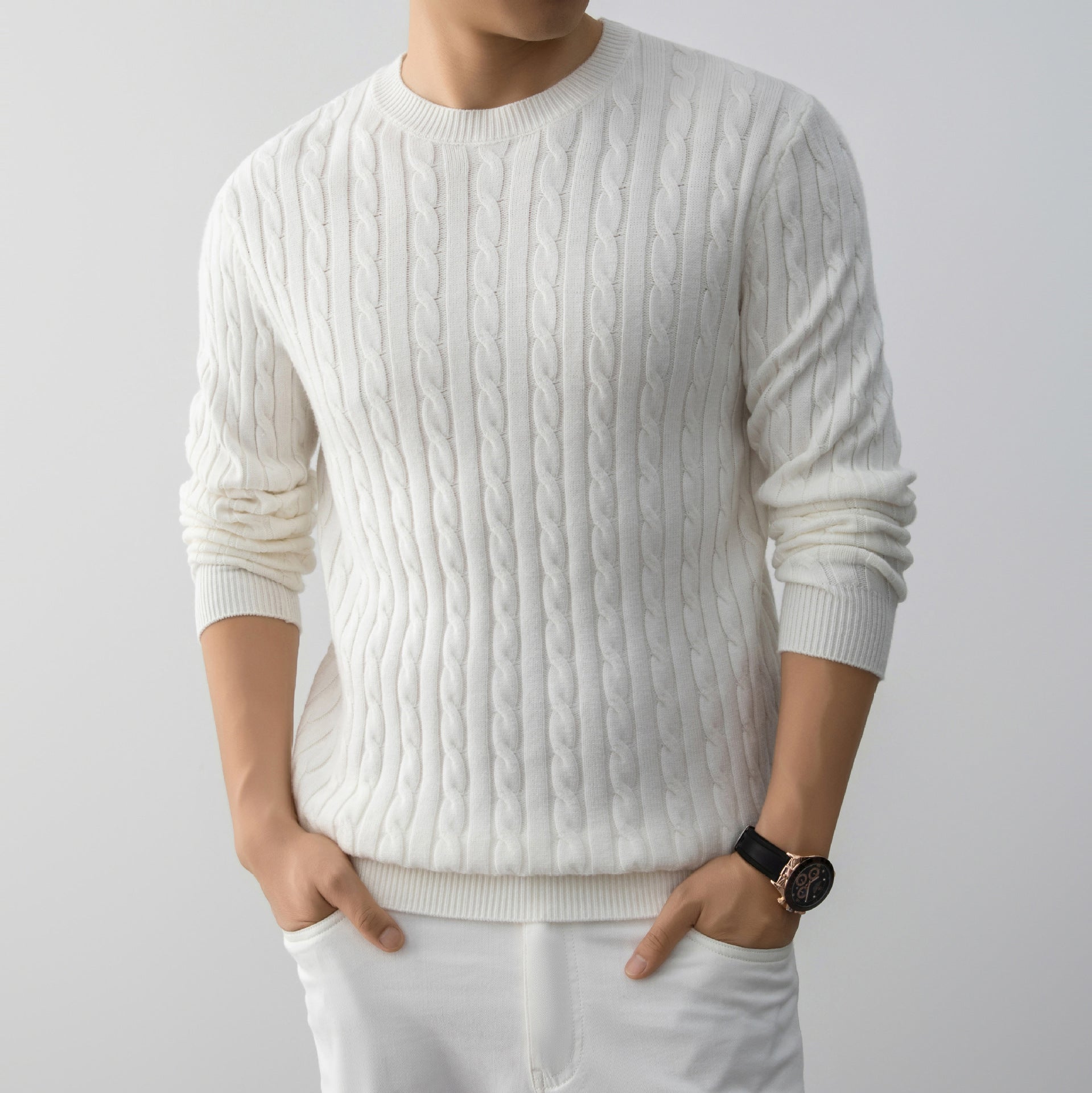 Herr Jacquard Pullover Långärmad Lös Passform
