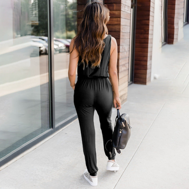 Ärmlös Jumpsuit För Kvinnor Med Resår I Midjan Och Full Längd