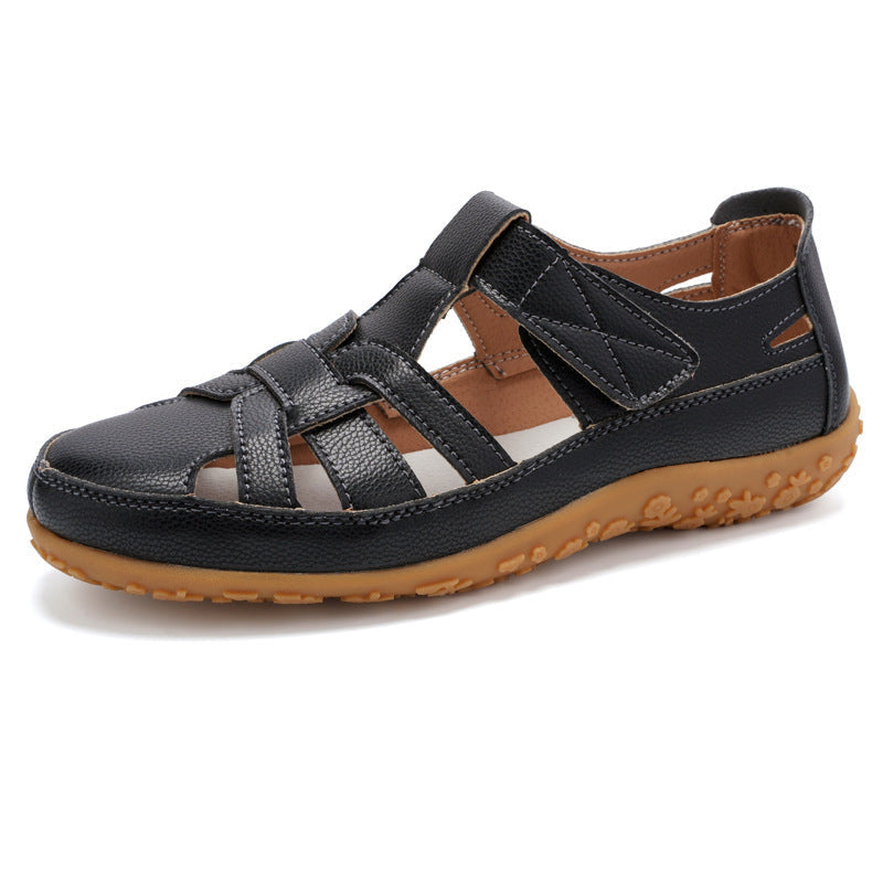 Dam Retro Kardborreband Platta Sandaler Rund Tå Mjuk Sula