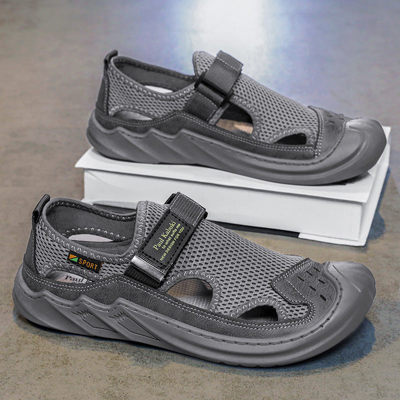 Herr Sommarsandaler Mesh Övre Kardborreband Hollow Design Gummisula