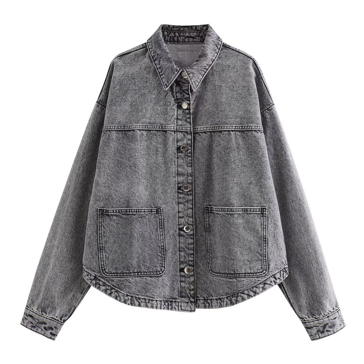 Damskjortjacka I Denimblandning Med Knappar Framtill Och Skarvad Design