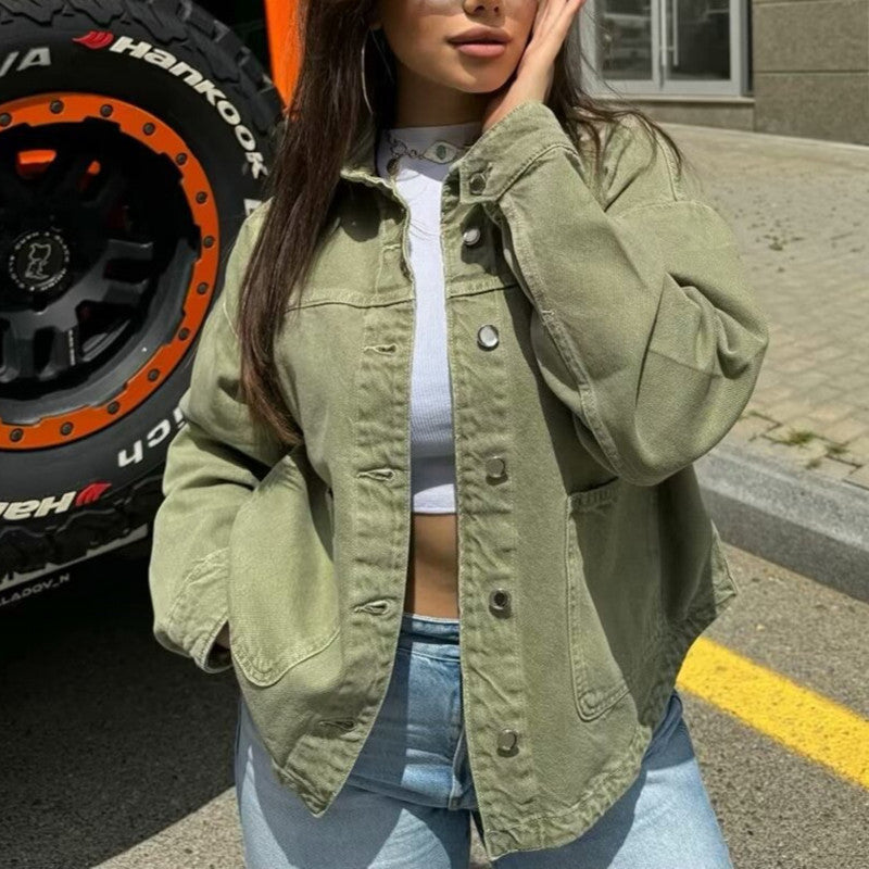 Damskjortjacka I Denimblandning Med Knappar Framtill Och Skarvad Design