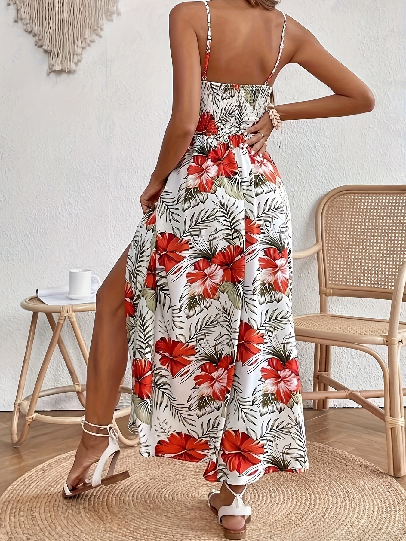 Kvinnors Sommarklänning Maxi med Blommigt Mönster och Sidslits