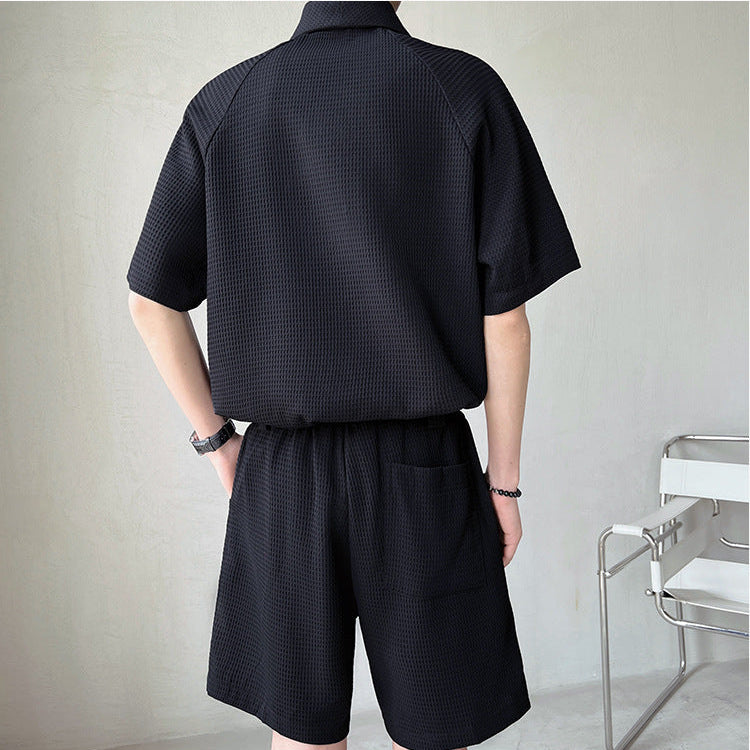 Härmlös skjorta med shorts, tvådelat set, fritidsmode, lös passform, matchande outfit