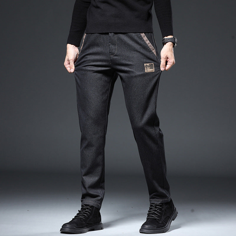 Herrbyxor Med Broderi, Smal Rak, Hög Midja, Stretchdesign