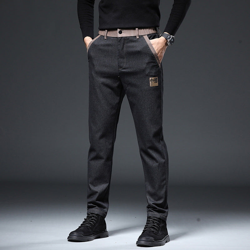 Herrbyxor Med Broderi, Smal Rak, Hög Midja, Stretchdesign
