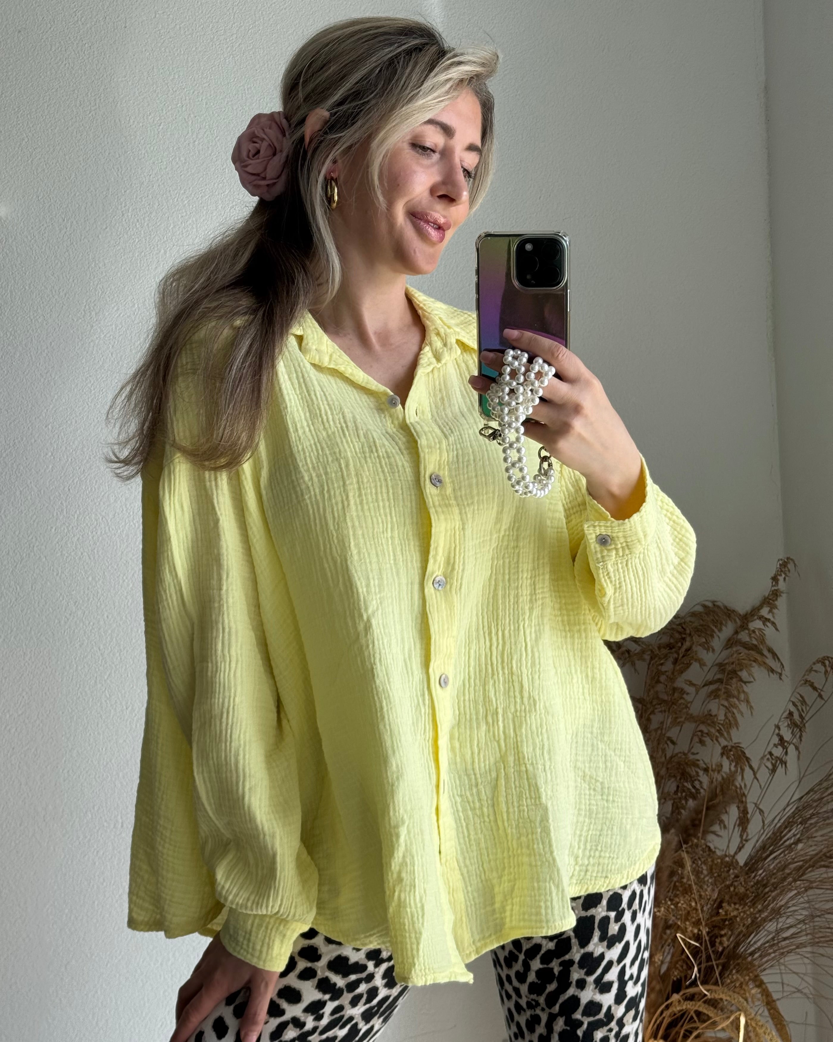 Damblus Musselin OverStorlek Loose Fit Pastellgul