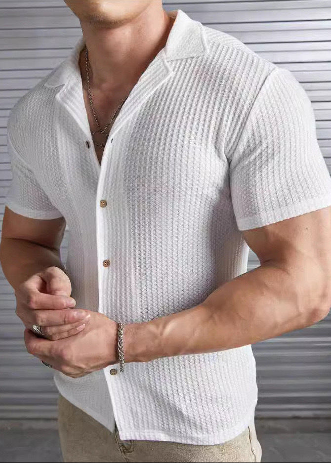 Herr Sommarskjorta Med Våffelstickning, Kortärmad Henley