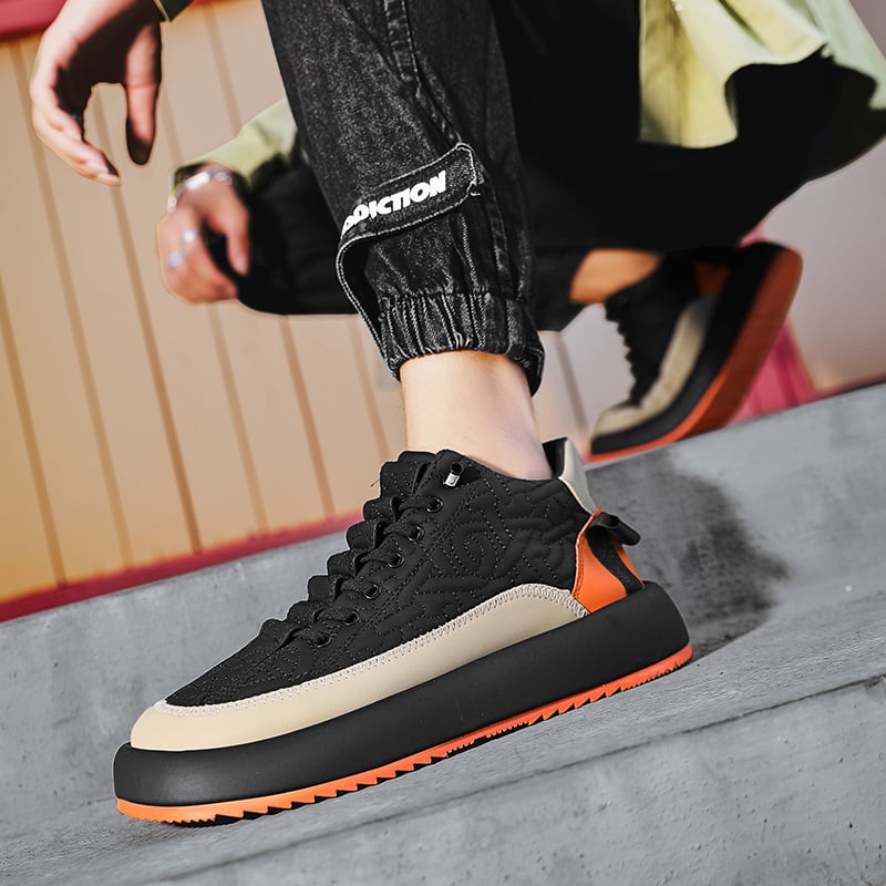 Herrsneakers Med Snörning, Ovandel I Konstgjord Pu Och Tjock Gummisula