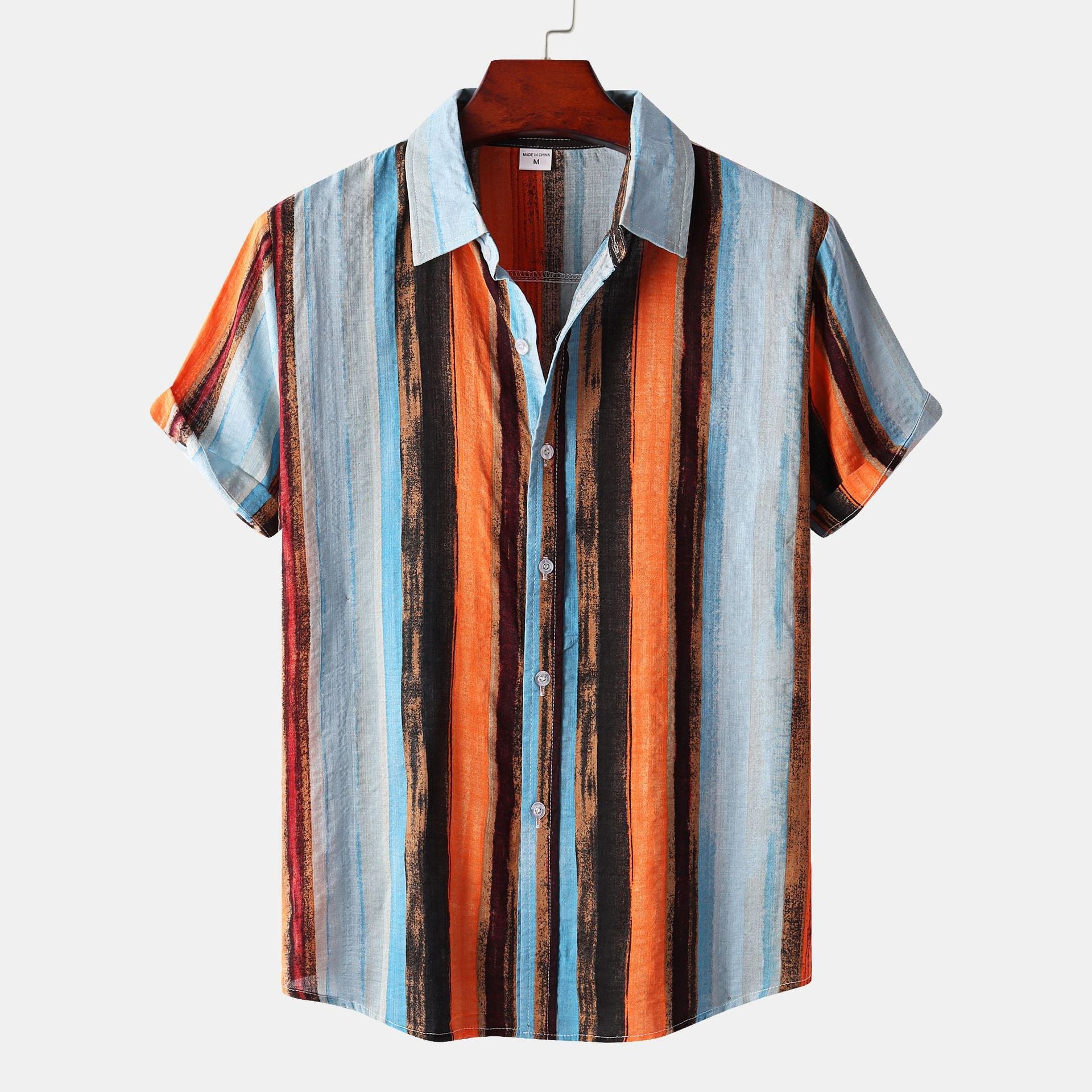 Men Summer Floral Print Short Sleeve Contrast Färg Plus Storlek Shirt