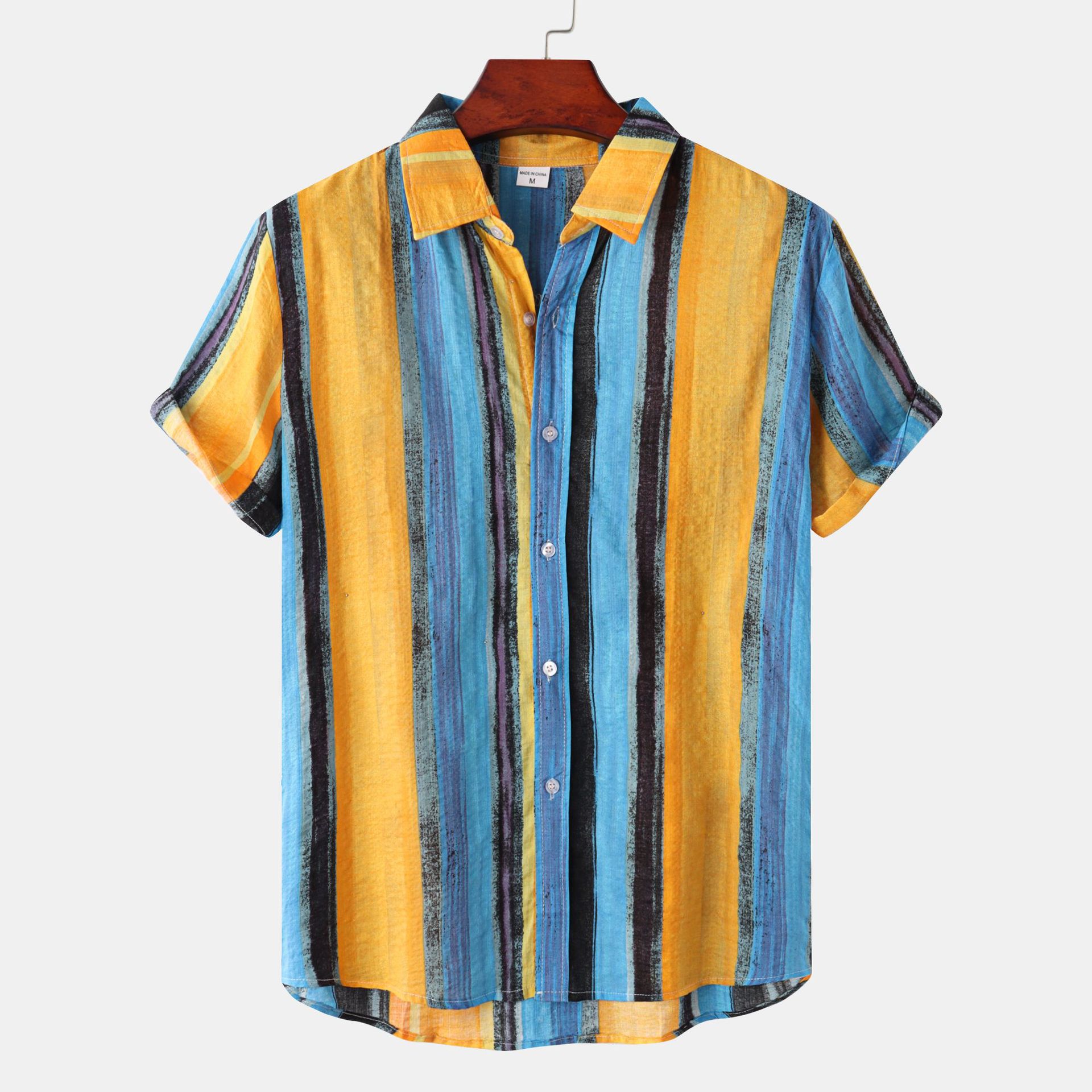 Men Summer Floral Print Short Sleeve Contrast Färg Plus Storlek Shirt