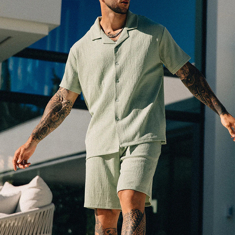 Sommarset med korta ärmar och tryckt t-shirtshorts för män, streetstyle, polyesterfiber, lättviktskläder