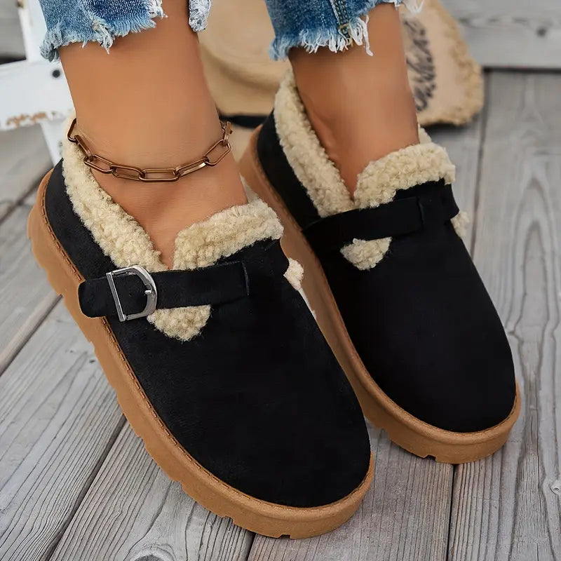 Slip-On-Skor För Kvinnor I Vinterstil Med Plyschfoder Och Stöd