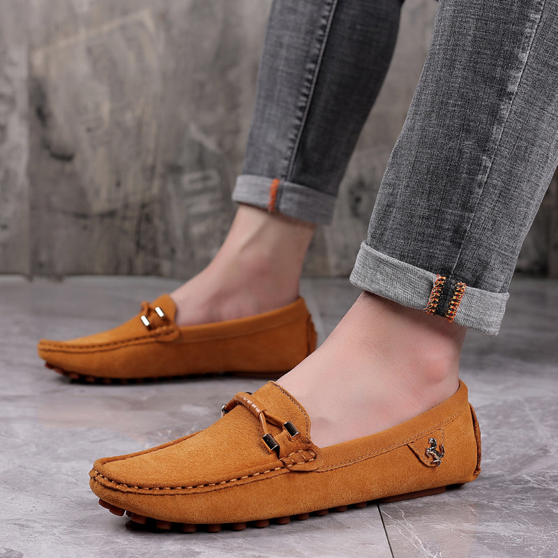 Loafers För Herr Med Mockaöverdel, Snurrad Rem Och Moc-Tå