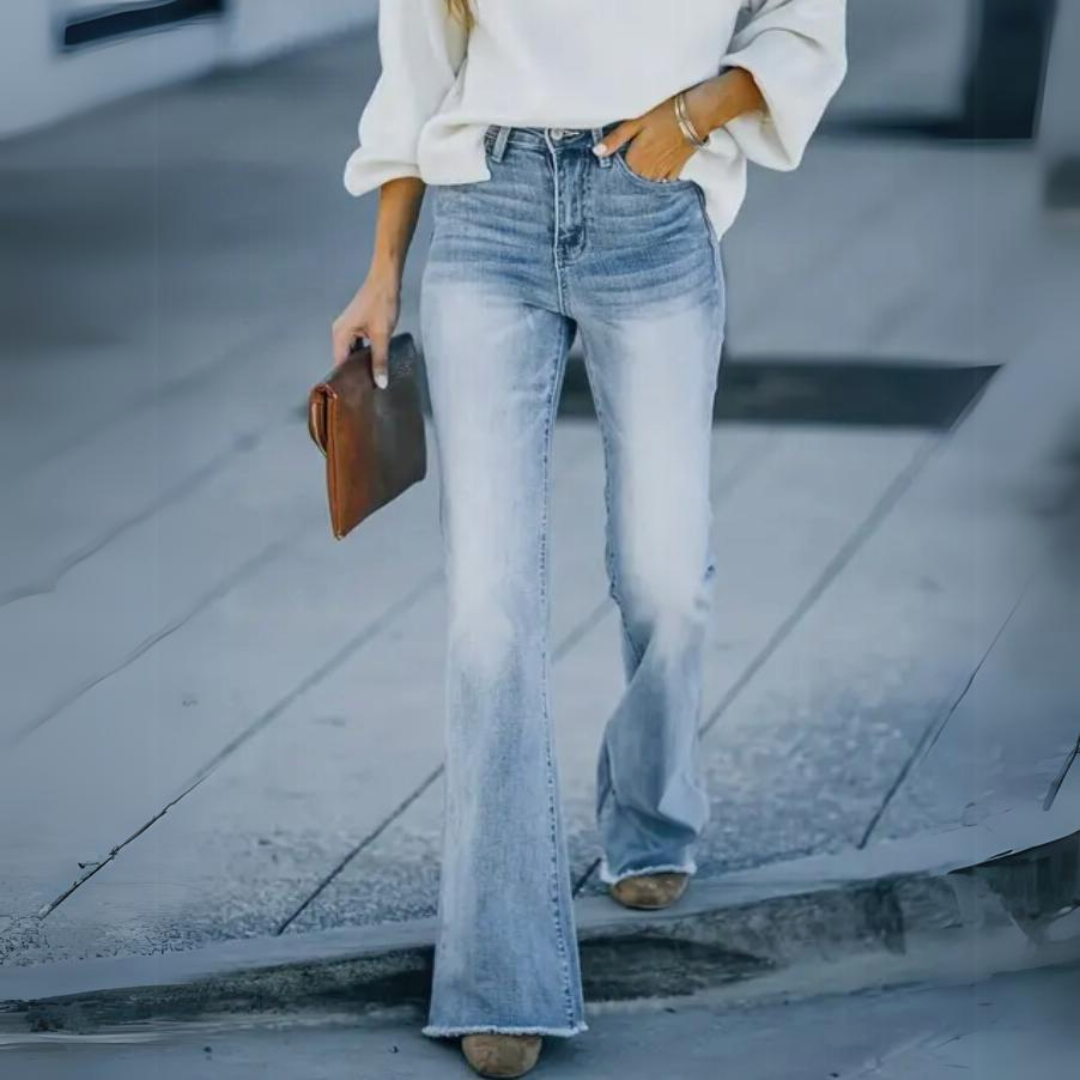 Jeans för Dam med Hög Midja och Lätt Utsvängda Ben