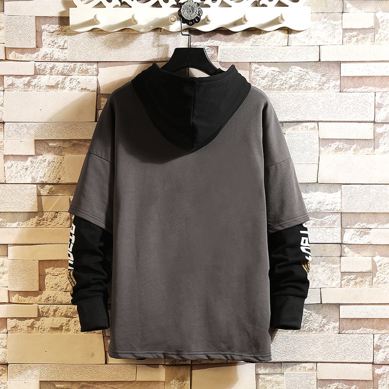 Menâs Hooded Pullover Sweater With Färg Block Design