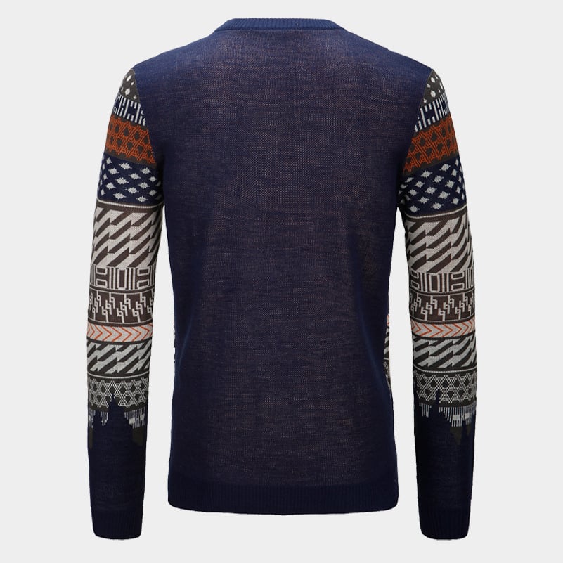 Herrtröja Med Rund Halsringning Och Kontrasterande Jacquarddesign