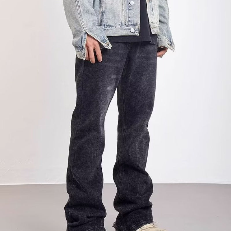 Herr Tvättade, Slitna, Utsvängda Jeans