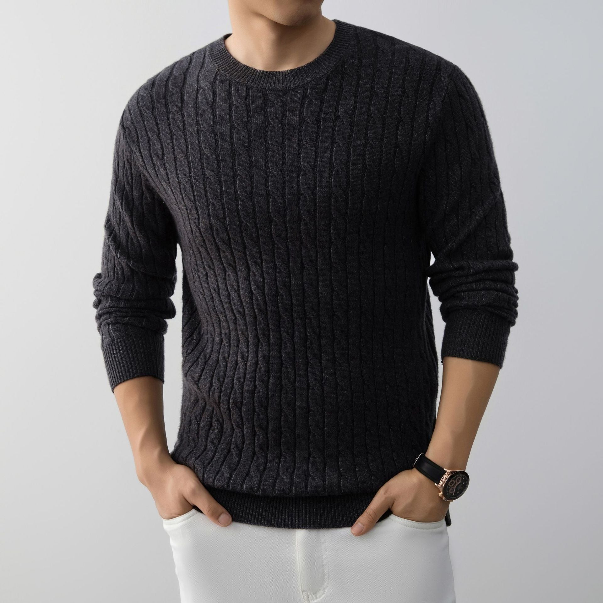 Herr Jacquard Pullover Långärmad Lös Passform