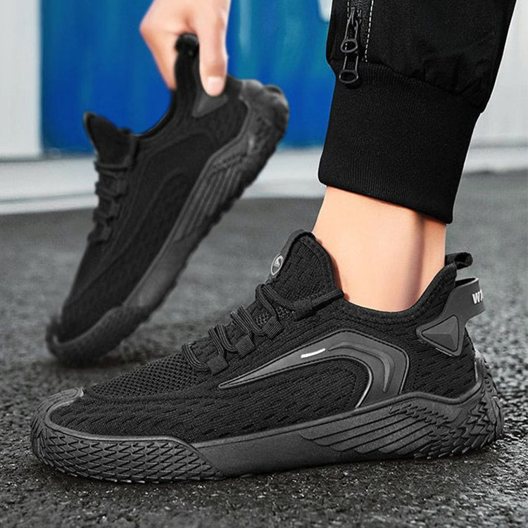 Herrsportsneakers Med Snörning, Rund Tå Och Platt Sula