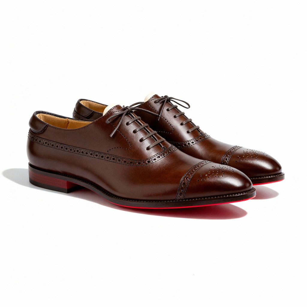 Herr Oxfordskor Brogue Detalj Snörning Formella Skor Läderlook