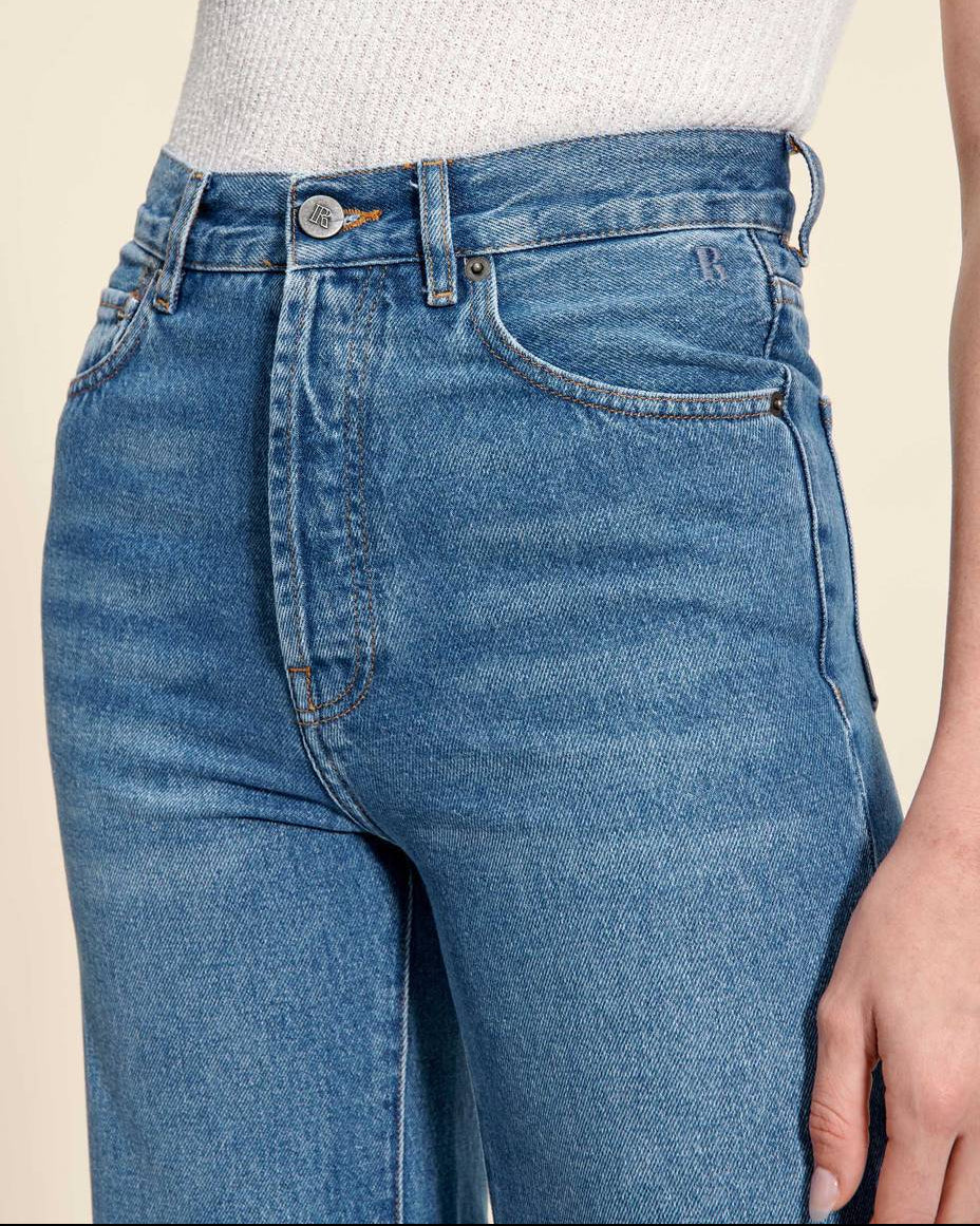 Dam Vårjeans Med Hög Midja Och Raka Ben I Retrostil
