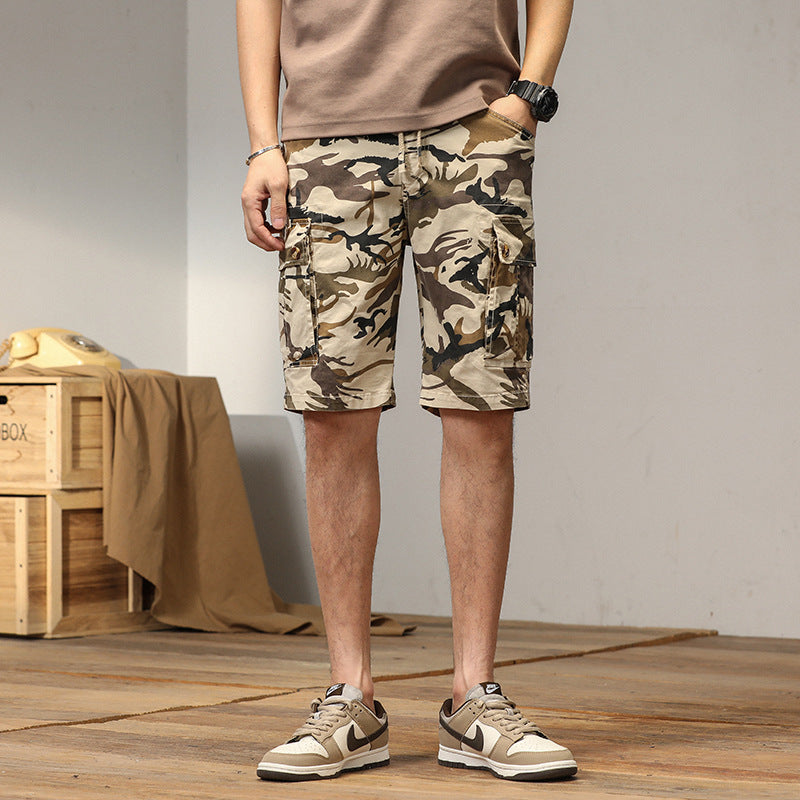 Herr Sommar Cargo Shorts Kamouflage Mönstrade Flerficks Rak Fåll