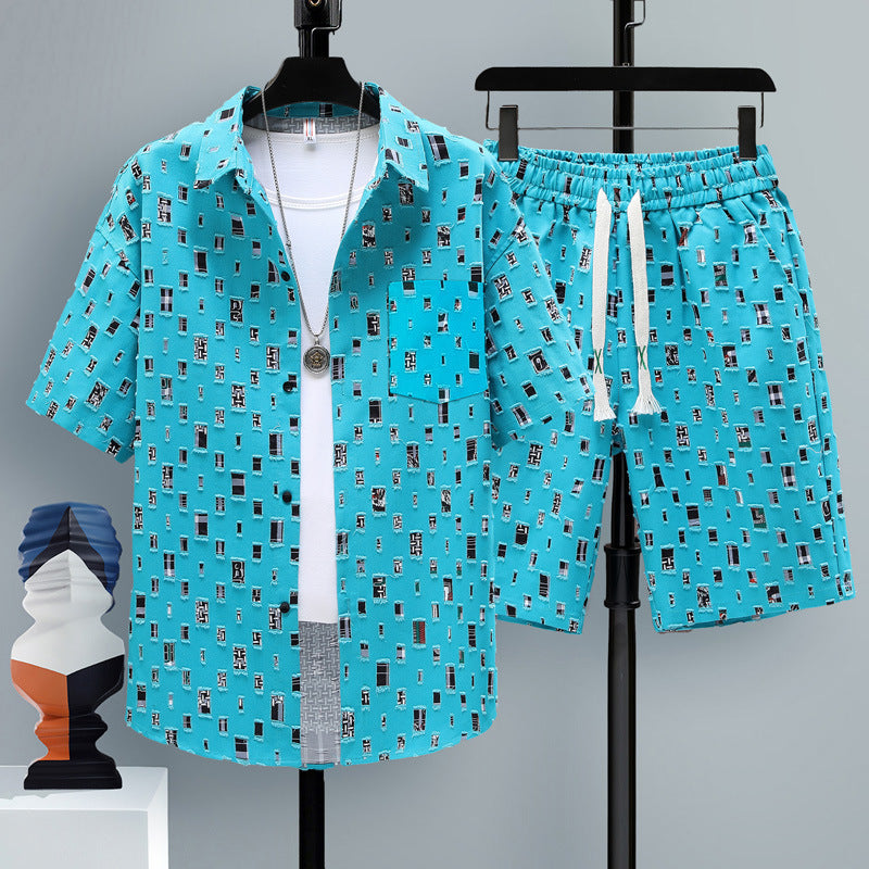 Sommarsporter med kort ärm och rak passform, matchande outfit för män, shorts