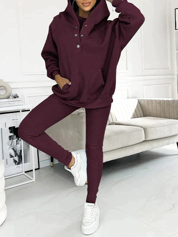 Loungewear-Set För Kvinnor Med Långärmad Topp Och Byxor Med Resår I Midjan