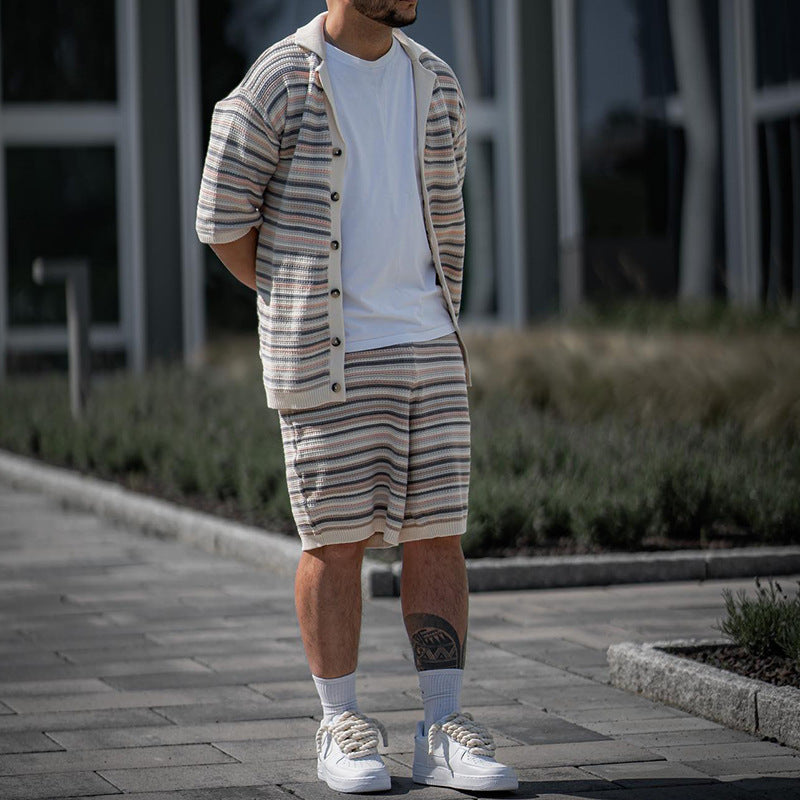 Herr Sommar Kortärmad Sport Tvådelat Shorts Set Lös Rak Passform Multi Färgalternativ