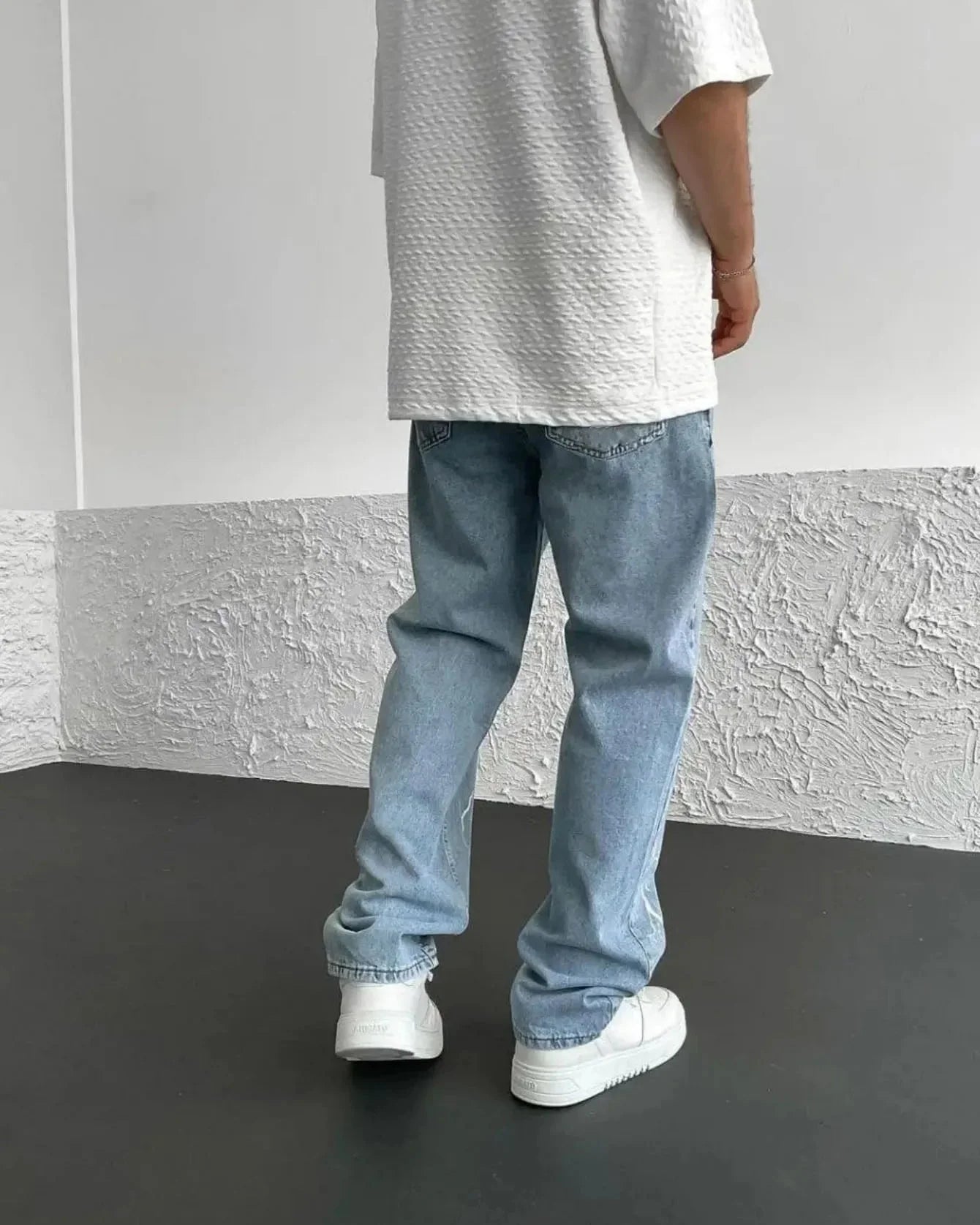 Herr Vår Raka Byxor Tryckta Lösa Vida Ben Denim