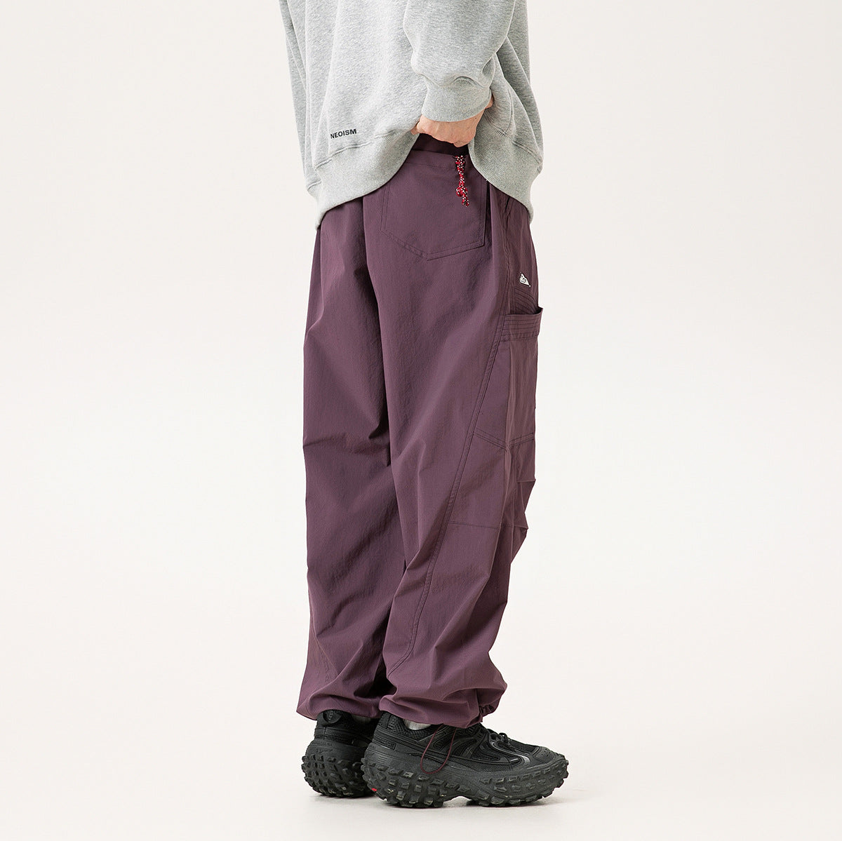 Retro Parachute Raka Ben Med Ankelband Utility Byxor Med Mellanhög Midja, Loose Fit