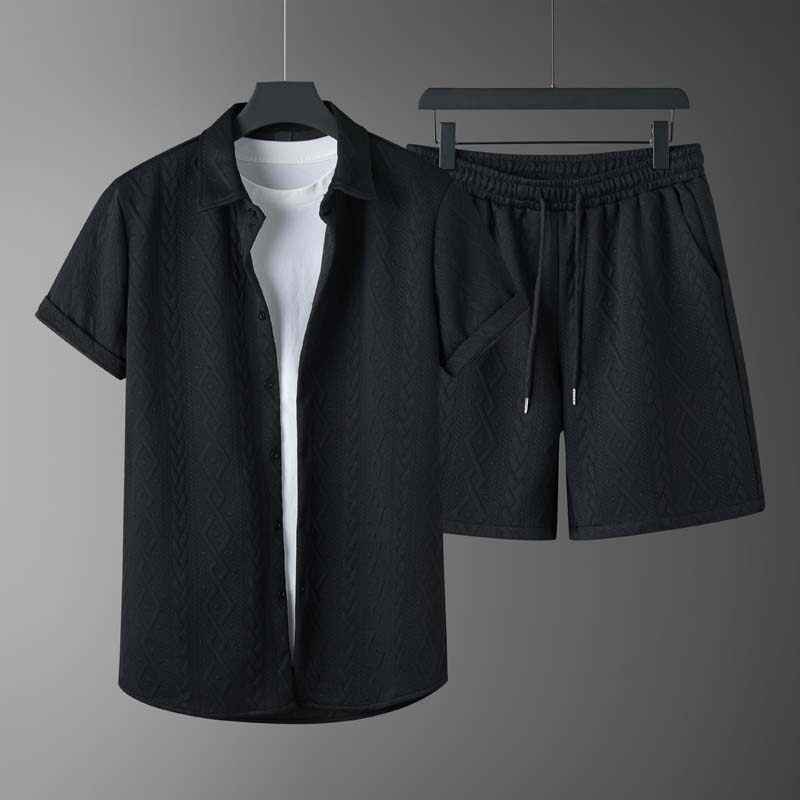 Herr Vårshorts Set Med Diamantmönster, Kortärmad T-Shirt Och Shorts