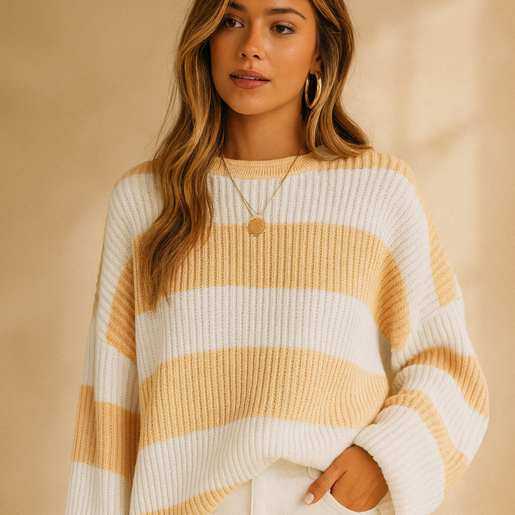 Kvinnors Stickad Tröja Färgglada Ränder Avslappnad Passform