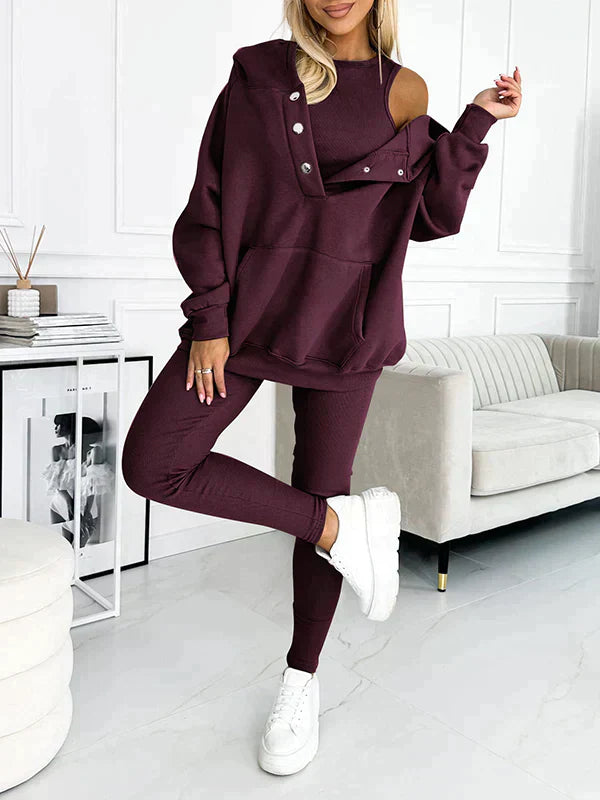 Loungewear-Set För Kvinnor Med Långärmad Topp Och Byxor Med Resår I Midjan