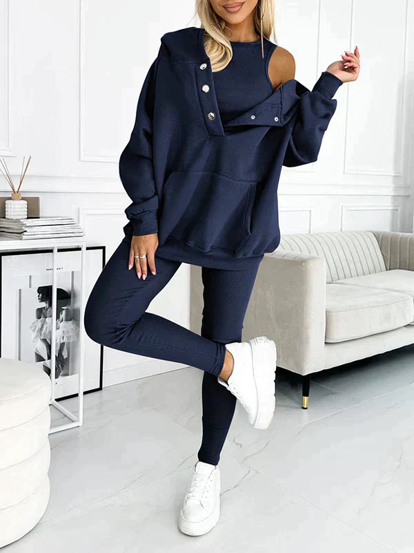 Loungewear-Set För Kvinnor Med Långärmad Topp Och Byxor Med Resår I Midjan