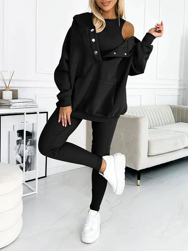 Loungewear-Set För Kvinnor Med Långärmad Topp Och Byxor Med Resår I Midjan