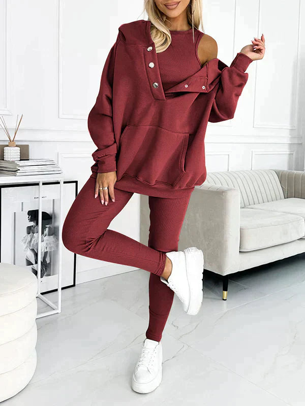 Loungewear-Set För Kvinnor Med Långärmad Topp Och Byxor Med Resår I Midjan