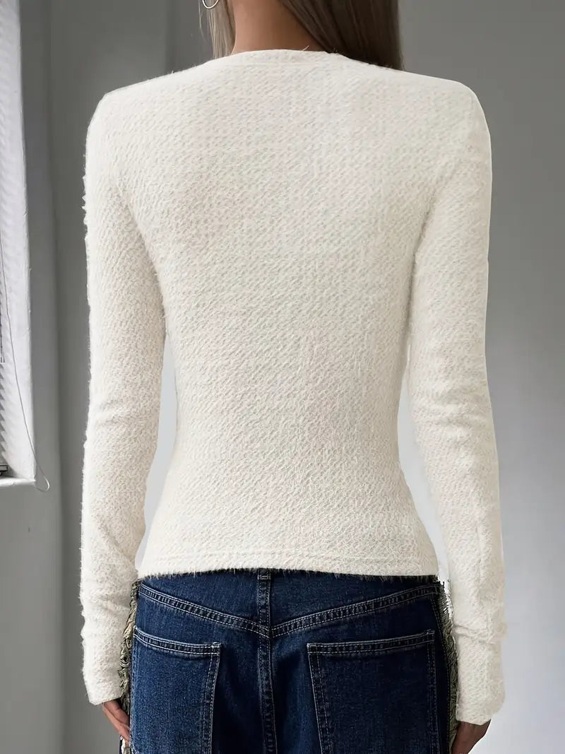 Stickad Tröja Med Rund Halsringning Och Minimalistisk Design För Kvinnor