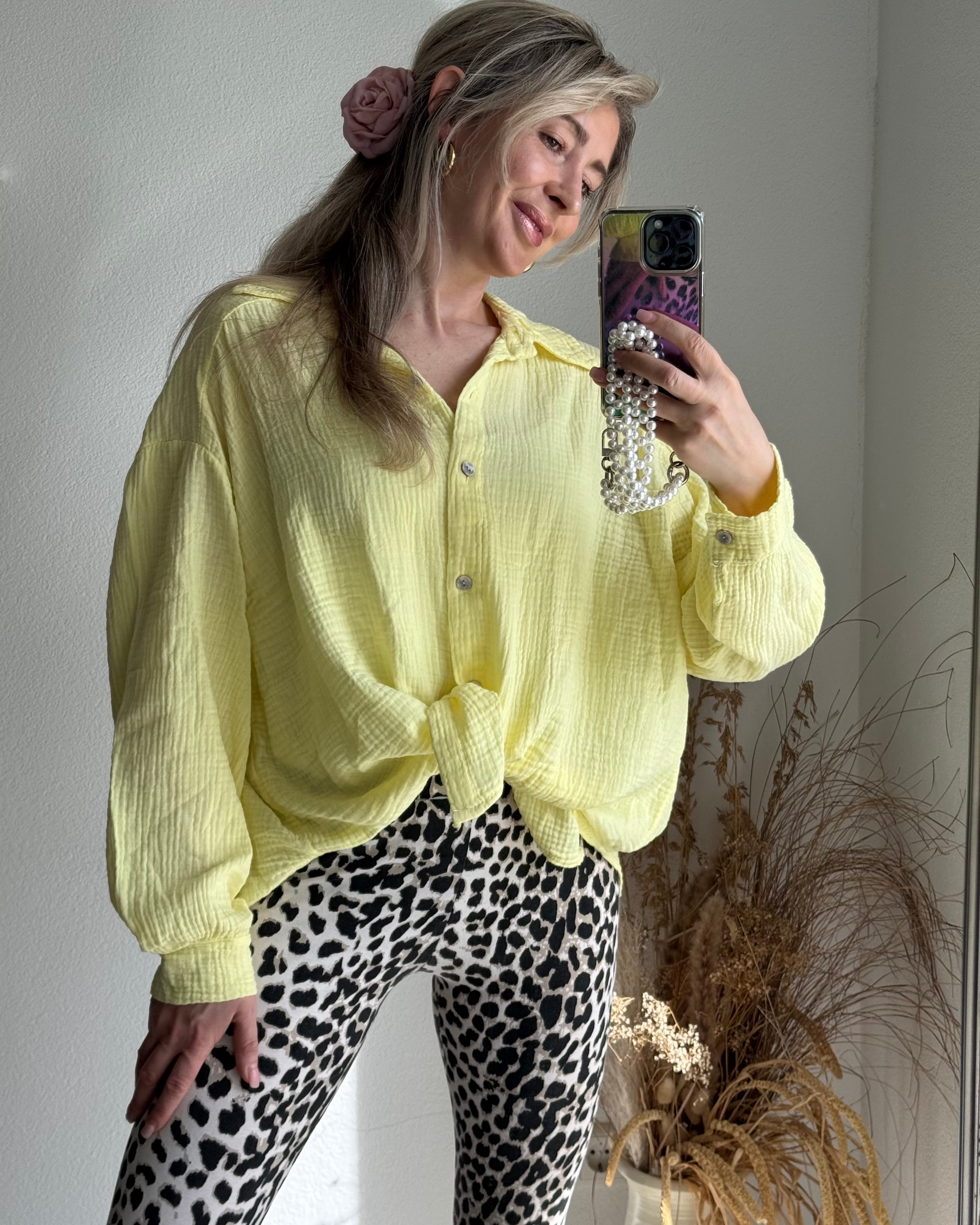 Damblus Musselin OverStorlek Loose Fit Pastellgul