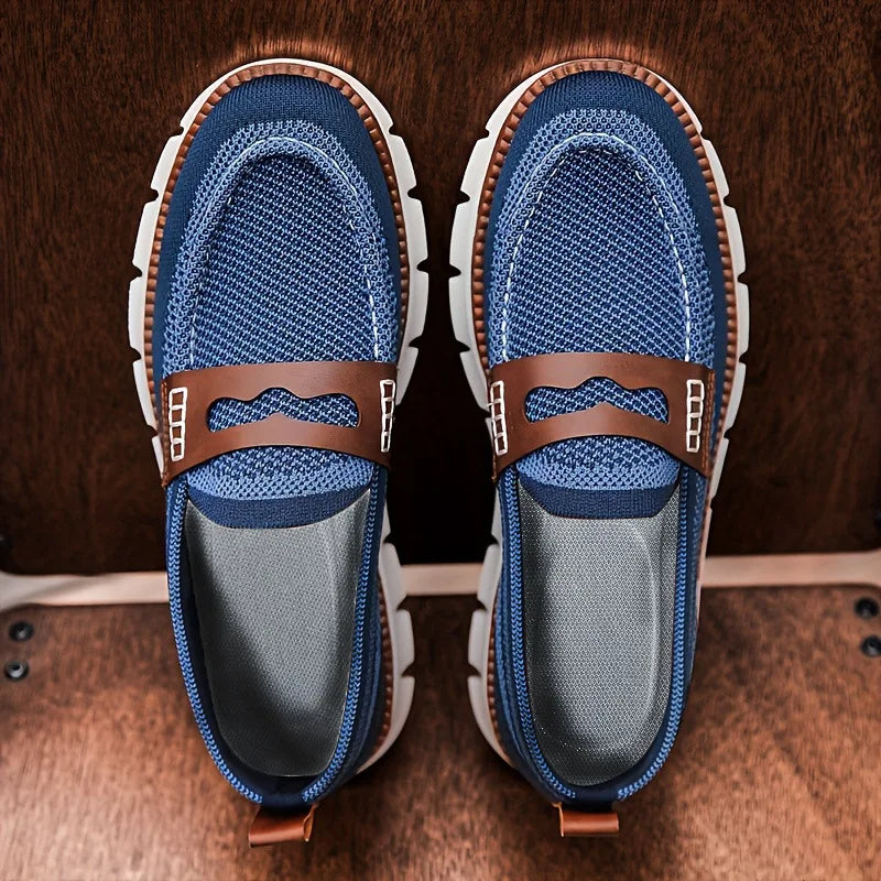 Herr Stickade Loafers med Remdetalj och Kontrasterande Yttersula
