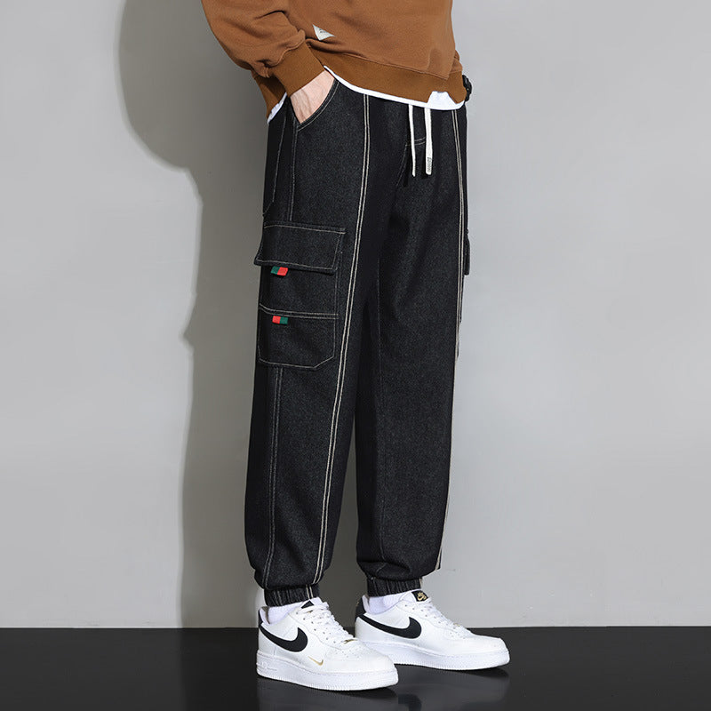 Herrvårjeans Med Arbetskläder, Lös Passform Och Gylf Med Dragkedja