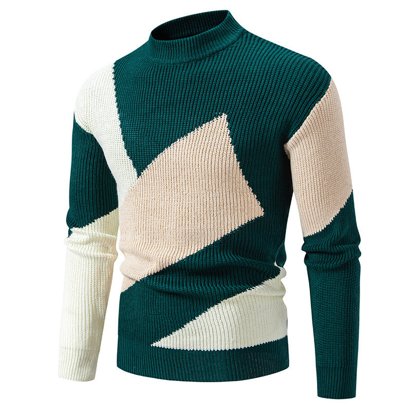 Herrtröja Med Rund Hals, Rak Passform, Multifärgad F-Tyg, Jacquard