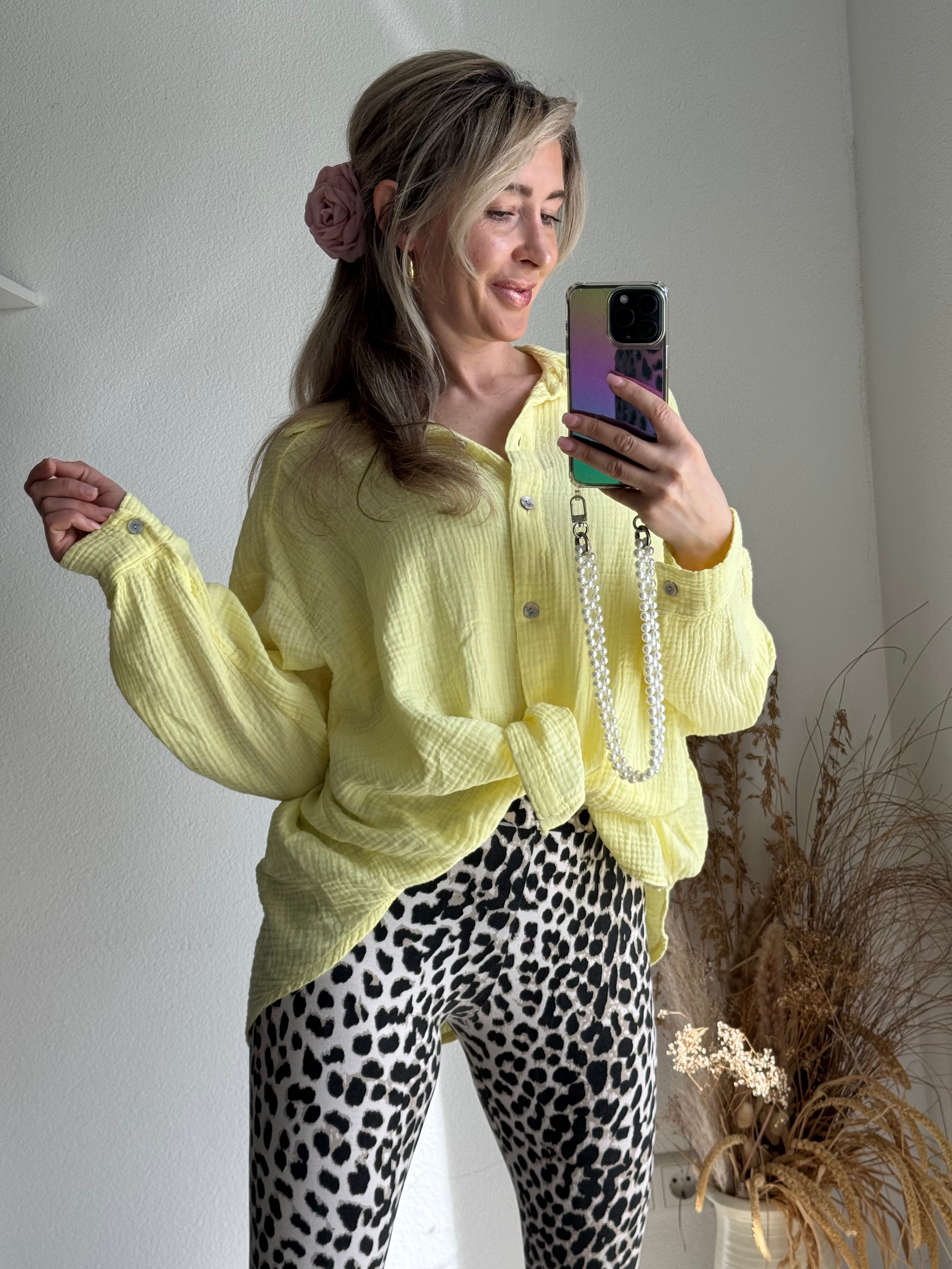 Damblus Musselin OverStorlek Loose Fit Pastellgul