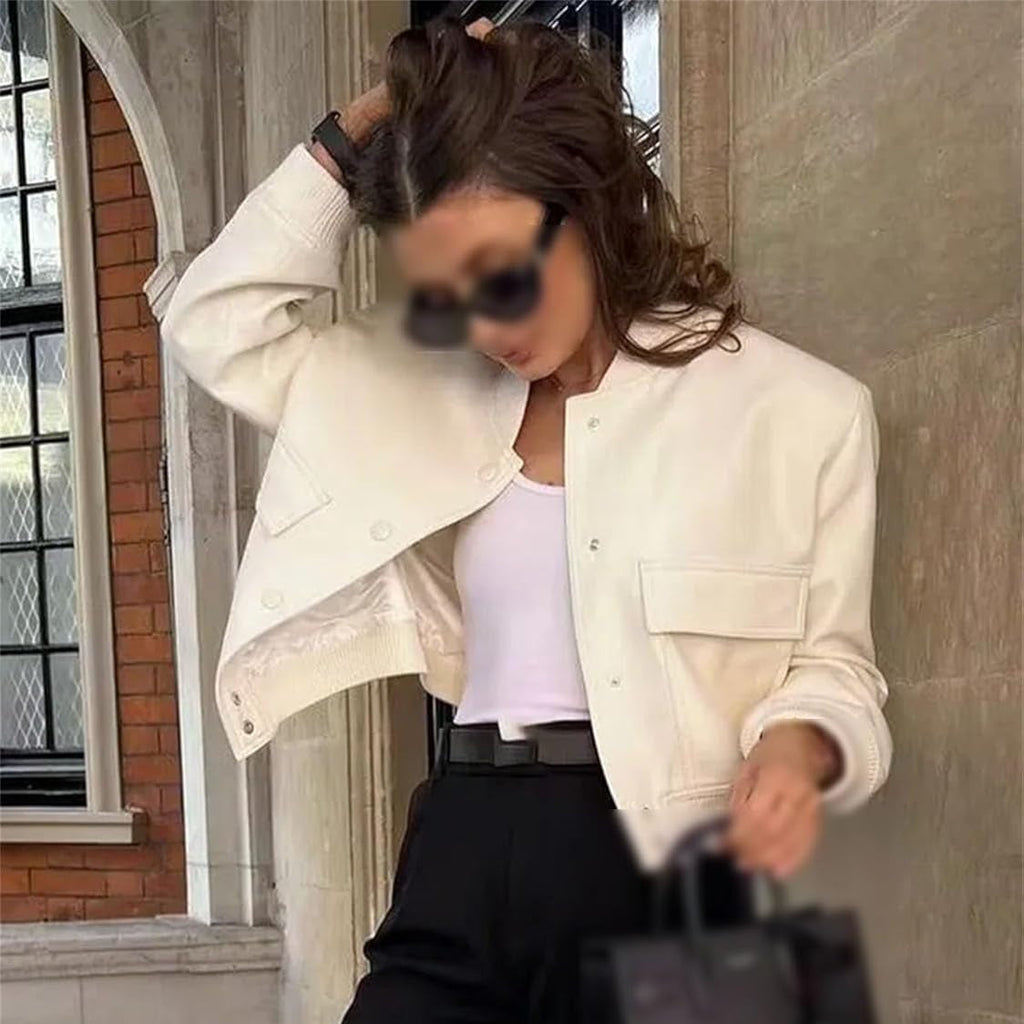 Dam Höst Bomberjacka Med Kavajkrage Och Fickor Beige