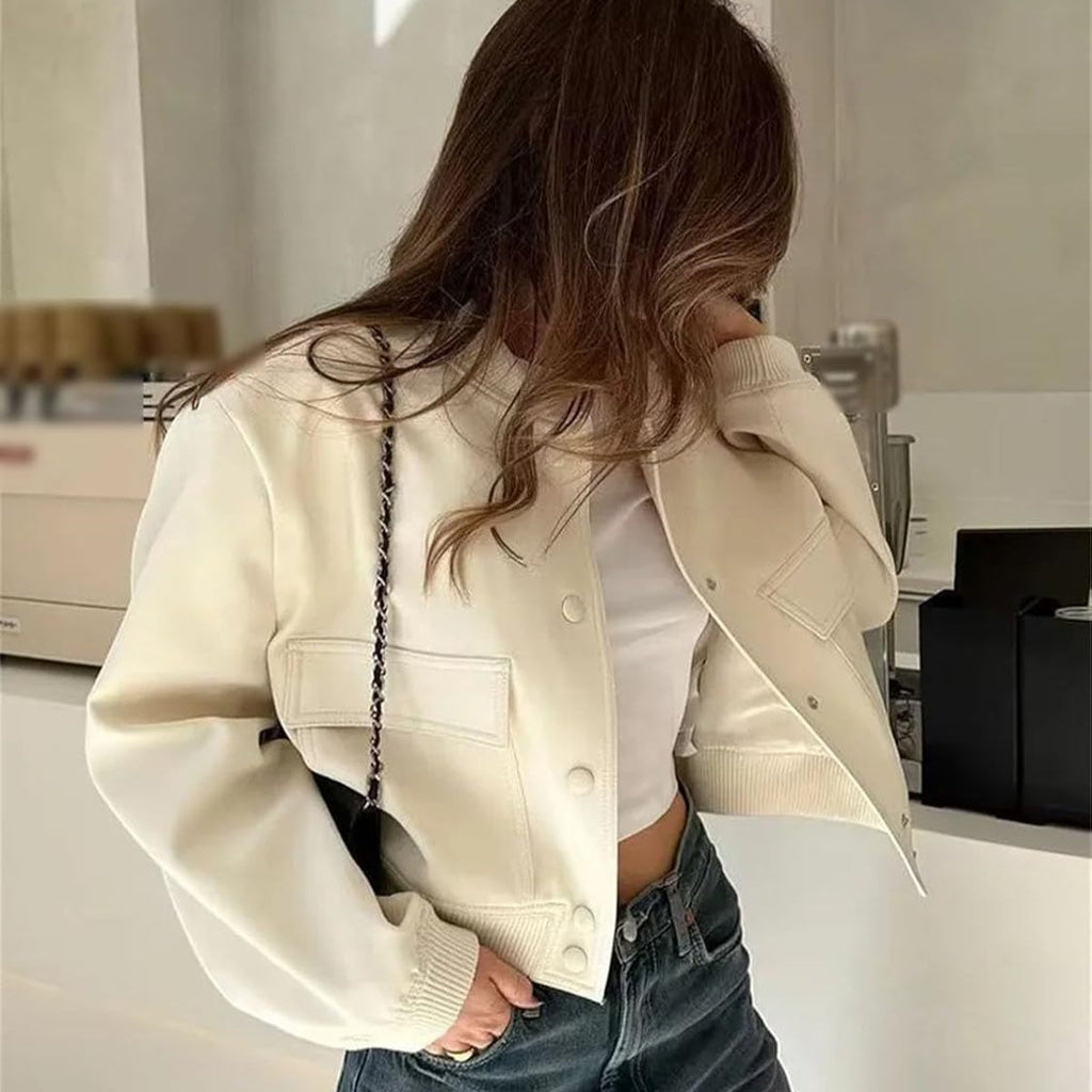 Dam Höst Bomberjacka Med Kavajkrage Och Fickor Beige