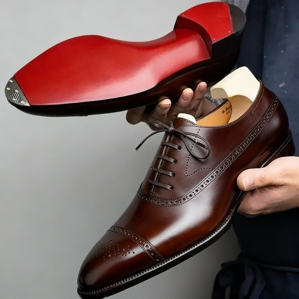 Herr Oxfordskor Brogue Detalj Snörning Formella Skor Läderlook