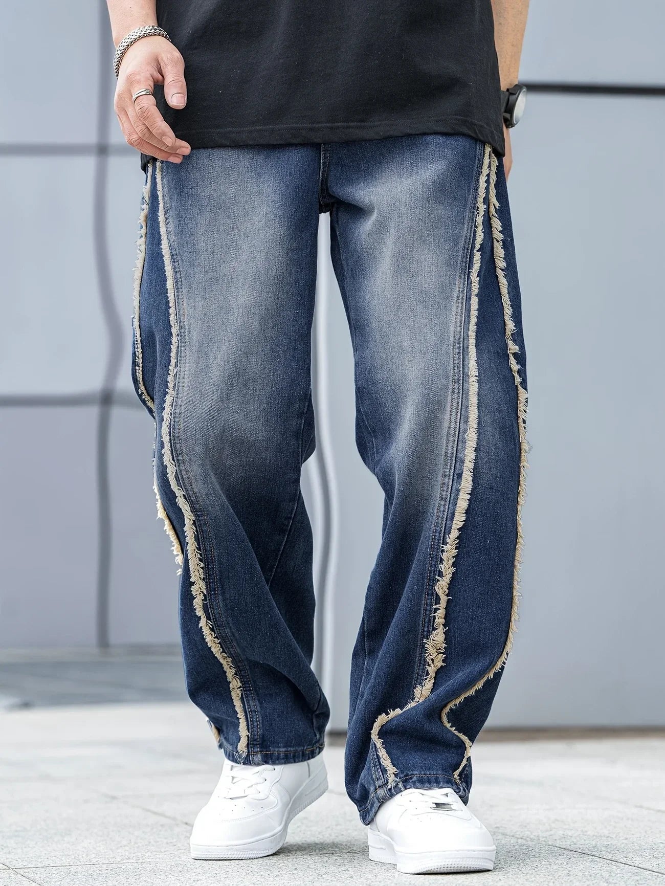 Herr Jeans Avslappnad Passform Råa Kanter